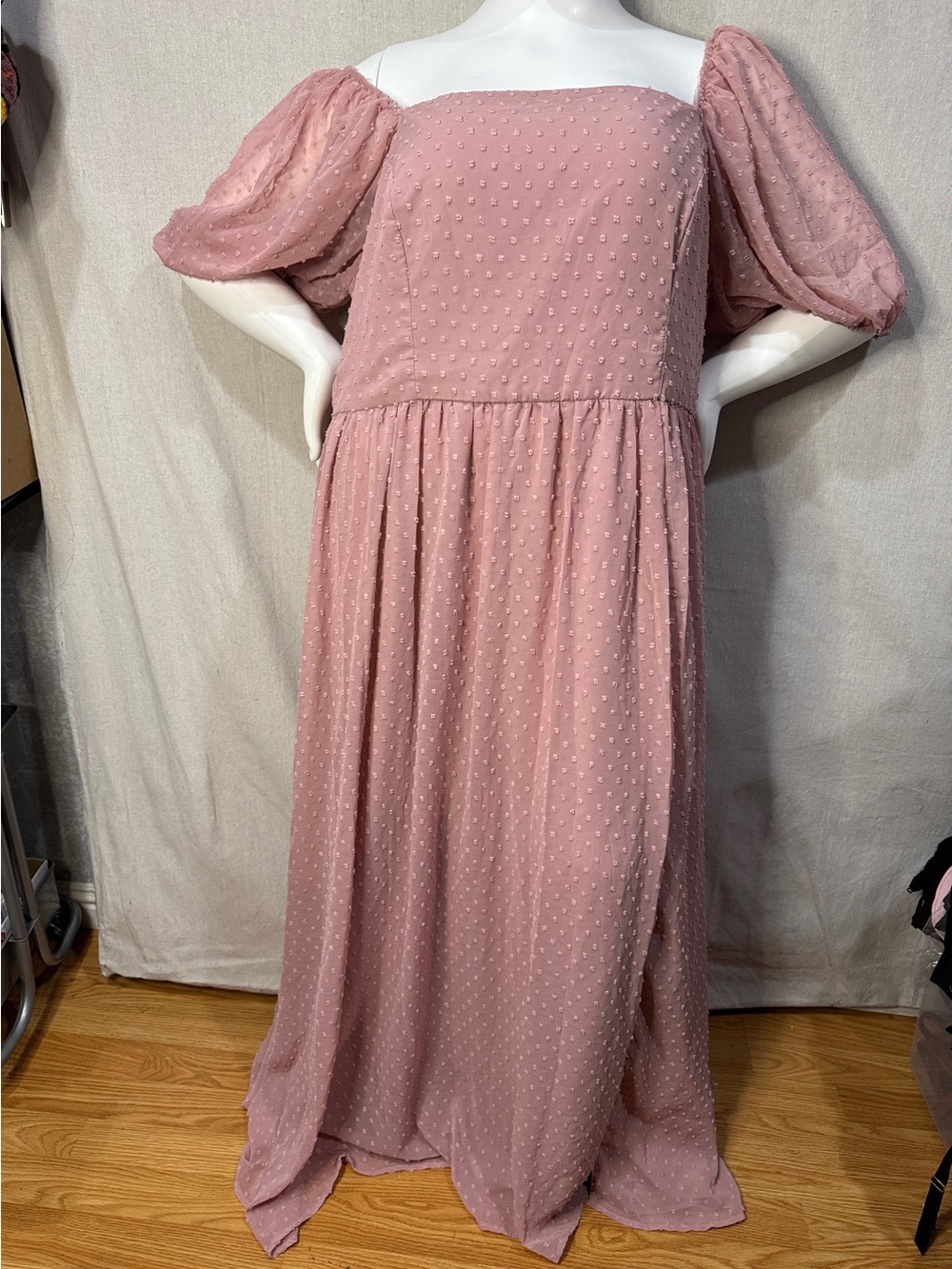 SHEIN Dusty Rose Swiss Dot Off-Shoulder Maxi Dress 4xl